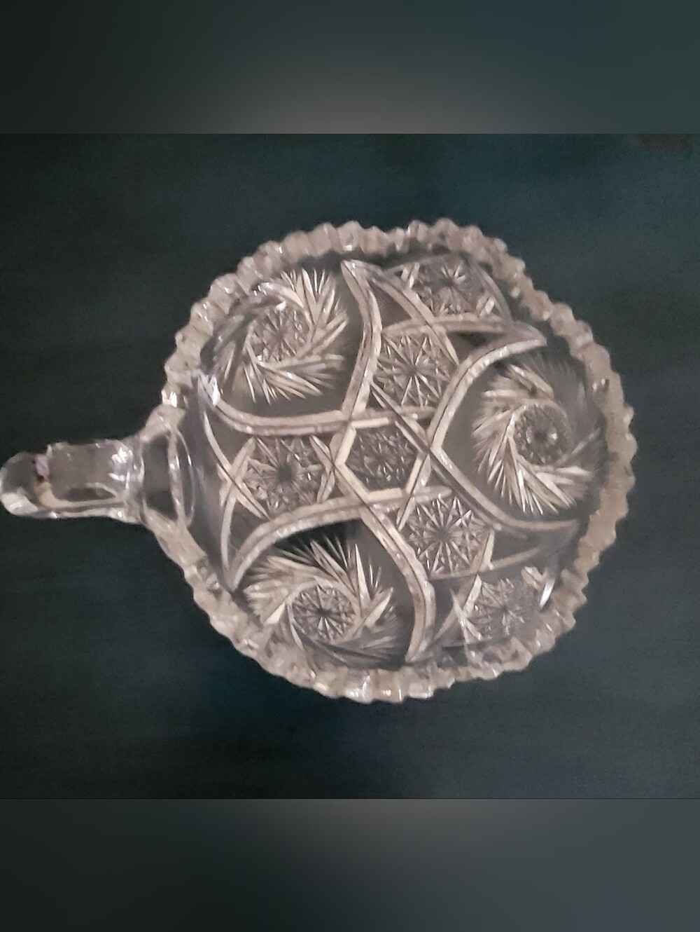 Vintage Cut Glass Pinwheel and Star Nappy Dish